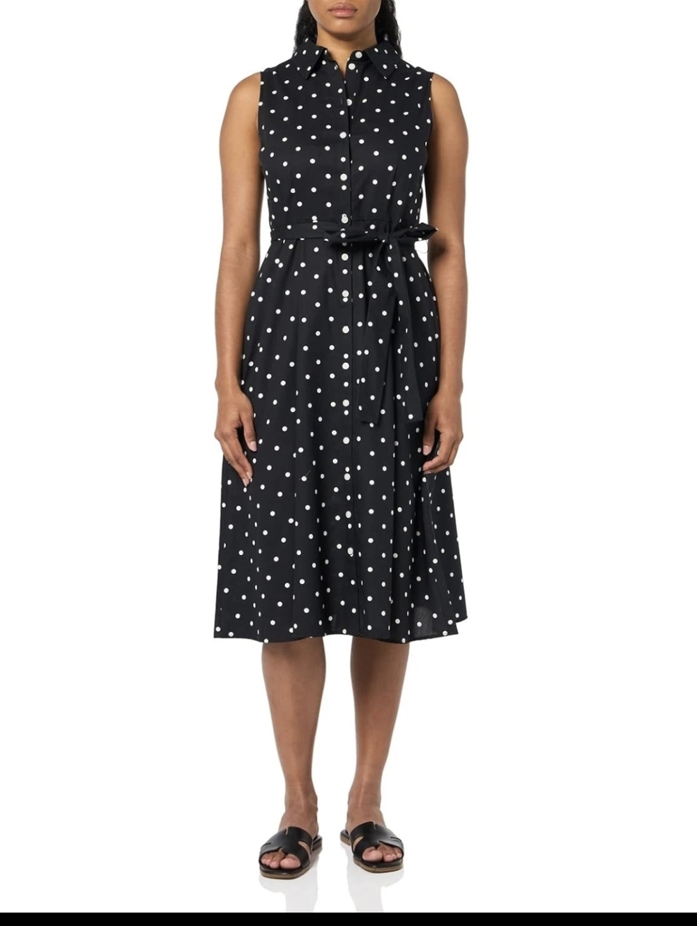 Tommy Hilfiger Polka Dot A-line Midi Dress Size 2 Collared Sleeveless Black